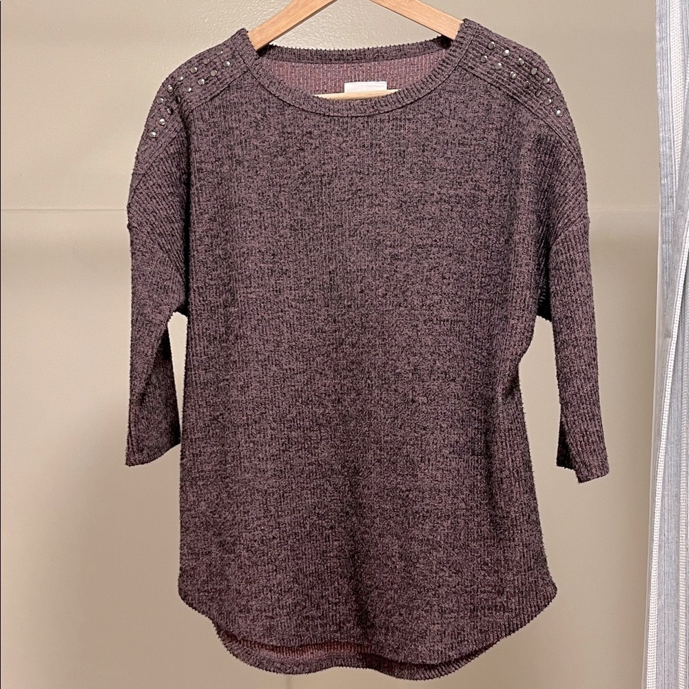 New York Laundry Ribbed Rich Heathered Purple Neck Sweater Size M